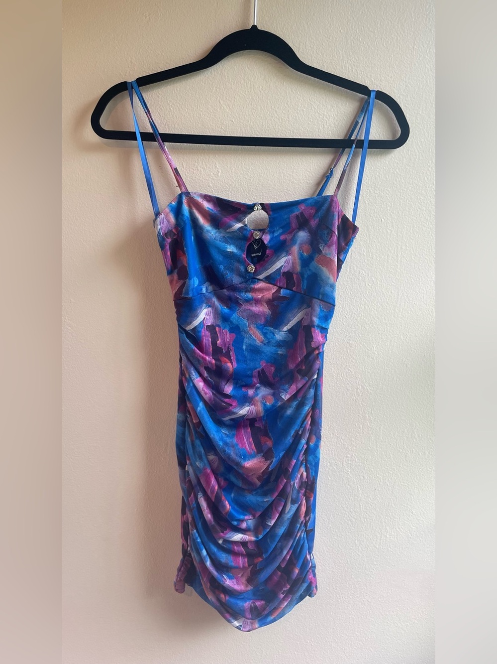 Windsor Blue Purple Abstract Ruched Bodycon Mini Dress Size S